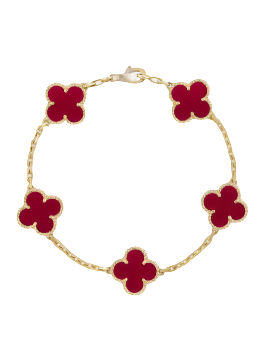 Wine Red Maroon Clover Bracelet Gold