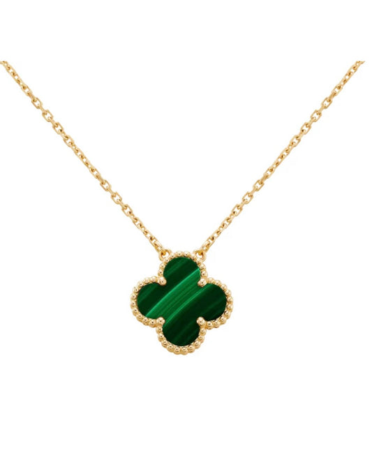 Gold Green Clover Necklace