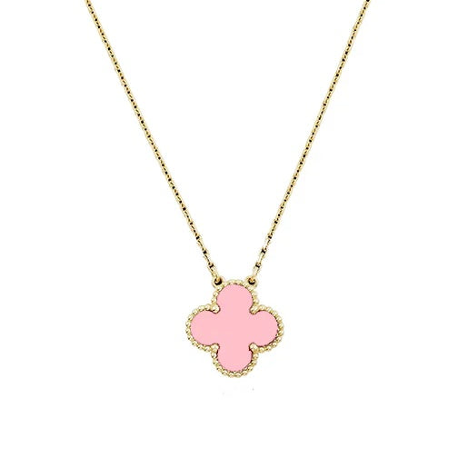 Gold + Pink Clover Necklace