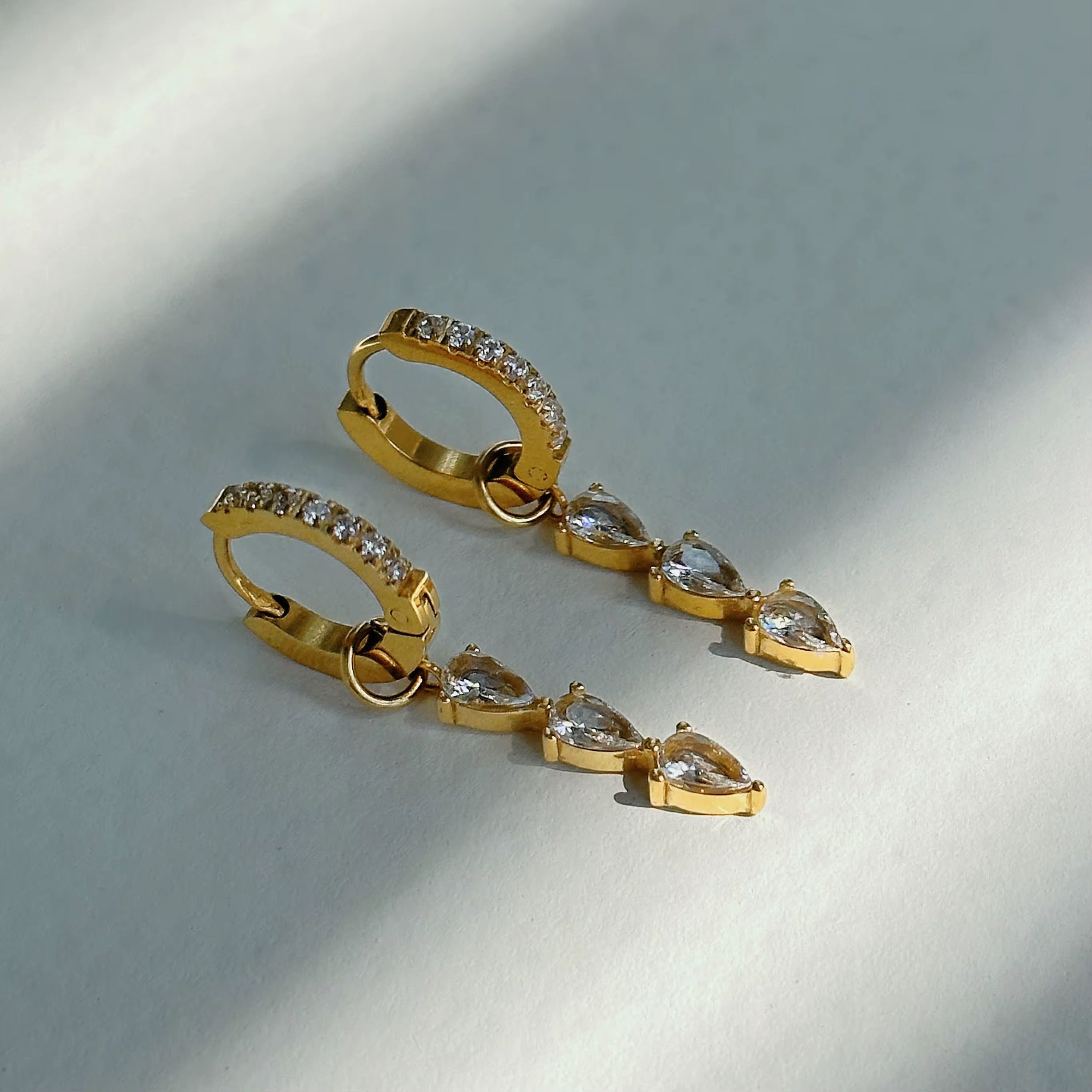 Drop Earrings Gold Zircon